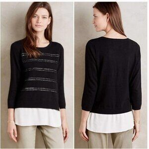 Anthro Angel of the North Black white layered Dovie  sweater Crochet details XS